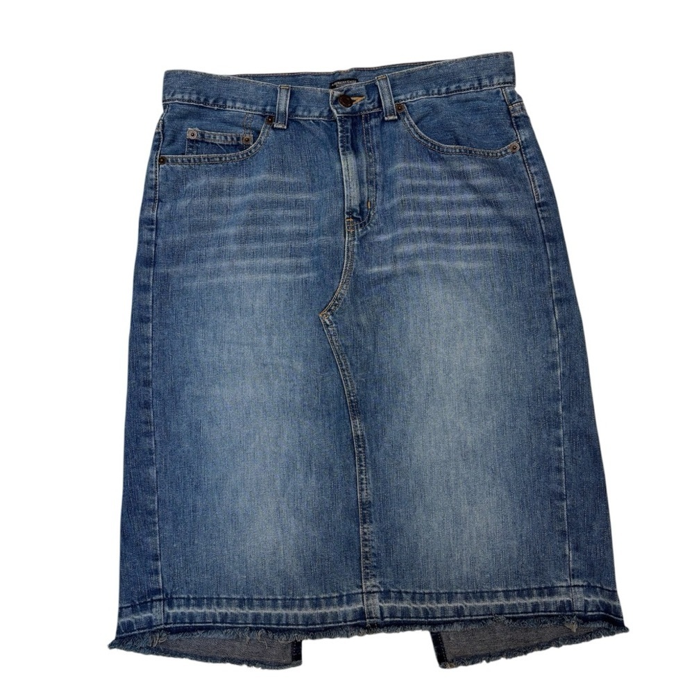 American Eagle Denim Jean Skirt Classic Medium Wash Blue Back Slit Western 6